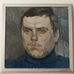 peinture originale vintage artiste ukrainien Р.Кутняк peinture à l'huile, peinture vintage, impressionnisme, peinture UA, portrait, homme, scène, jeune homme