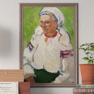 Pintura original vintage do artista ucraniano Lavrinenko V, pintura a óleo, retrato, avó, mulher idosa, mulher, traje nacional ucraniano