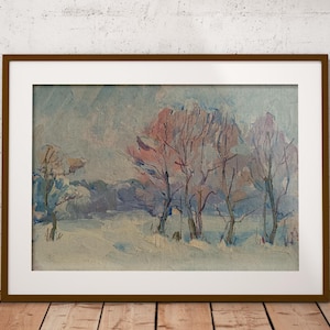 tableau original vintage « Hiver » artiste ukrainien Р.Кутняк peinture à l'huile, paysage, peinture vintage, impressionnisme, peinture UA, bosquet, forêt