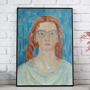 Vintage original painting Ukrainian artist M.Yatsenko,oil painting,self-portrait,vintage painting, impressionism,portrait, young girl, girl