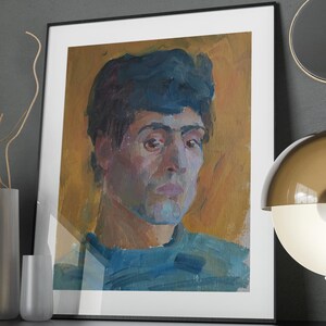 Pintura original vintage del artista ucraniano Р.Кутняк, pintura al óleo, pintura vintage, impresionismo, pintura UA, retrato, hombre, chico, escena, artes