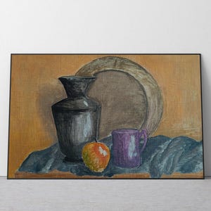 Vintage original painting Ukrainian artist M.Vlasov,oil painting,impressionism,still life,fruits,dishes,vase,kitchen decor,rustic style,arts