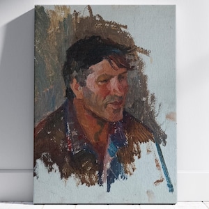 Cuadro original antiguo "Retrato de un hombre" del artista ucraniano Olkhov O.V., pintura al óleo, 1979, pintura antigua, impresionismo, pintura UA