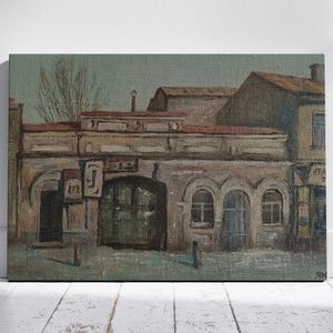 Vintage original painting Ukrainian artist M.Yatsenko,oil painting,Memories of Old Podil,Cityscape,vintage painting,impressionism,city,house