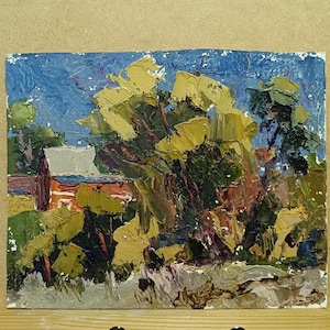Vintage original painting Ukrainian artist I.Gapochenko,oil painting,scenery,vintage painting, impressionism,landscape,house,garden,house