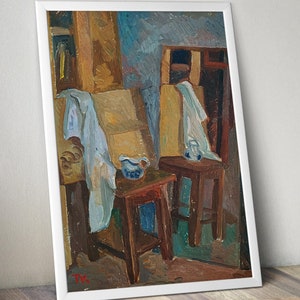 Vintage original painting &quot;Workshop&quot; Ukrainian artist Krasnaya T.I. oil painting, still life, vintage painting, impressionism, UA painting