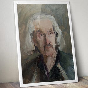 Cuadro original vintage "Pensamiento" del artista ucraniano Р.Кутняк, pintura al óleo, retrato, pintura vintage, impresionismo, pintura UA, anciano