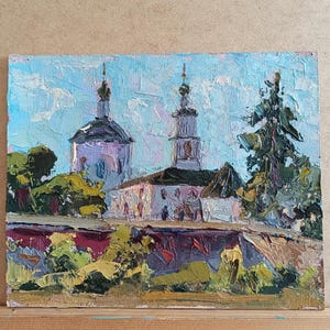 Vintage original painting Ukrainian artist I.Gapochenko,oil painting,scenery,vintage painting, impressionism,temple,landscape,arts,cityscape