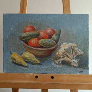 Vintage original painting Ukrainian artist M.Yatsenko,oil painting,still life,vintage painting,impressionism,products,vegetables,kitchen art