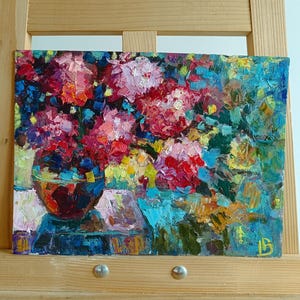 Tableau original vintage « Bouquet d'hortensias », artiste ukrainienne Vasylevska I. peinture à l'huile, belle image, impressionnisme, nature morte