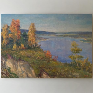 Vintage original painting Scenery, Ukrainian artist Shifman I. oil painting,lake, vintage painting, impressionism, UA painting, arts, nature