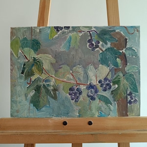 Vintage original painting Ukrainian artist M.Yatsenko, oil painting, still life,vintage painting,impressionism,garden, grapes, fruits, vines
