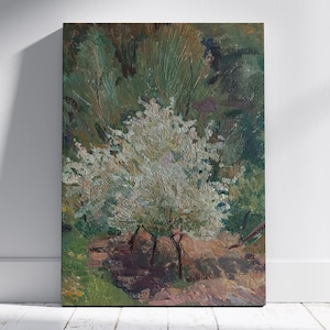 Pintura original vintage del artista ucraniano M. Yatsenko, pintura al óleo, pintura vintage, impresionismo, paisaje, bosque, primavera, árboles, flor de árbol.