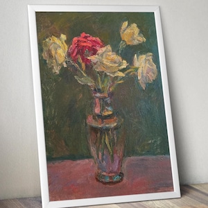 Pintura original vintage del artista ucraniano M.Yatsenko, pintura al óleo, naturaleza muerta, pintura vintage, impresionismo, flores, ramo, jarrón, artes