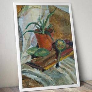 Pintura original vintage del artista ucraniano M. Yatsenko, pintura al óleo, naturaleza muerta, pintura vintage, impresionismo, platos, mesa, flores, verduras.