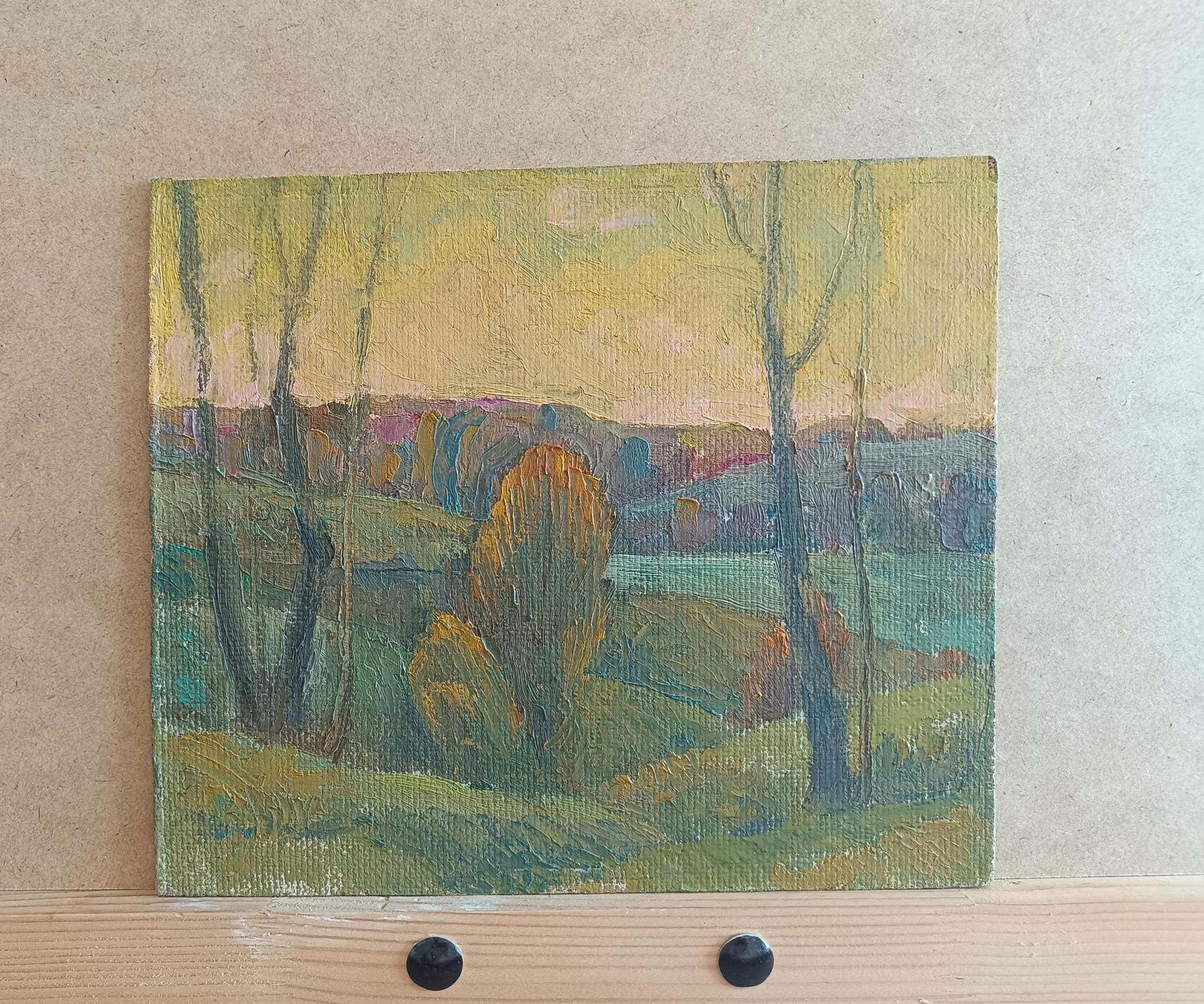 Vintage original painting Ukrainian artist I.Gapochenko,oil painting,scenery,vintage painting, impressionism,landscape,forest, meadows,hills