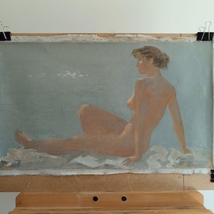 Vintage original painting Ukrainian artist O.Vlasov,oil painting,sea,impressionism,girl,girl nude,beach,female nude,young girl,girl at sea