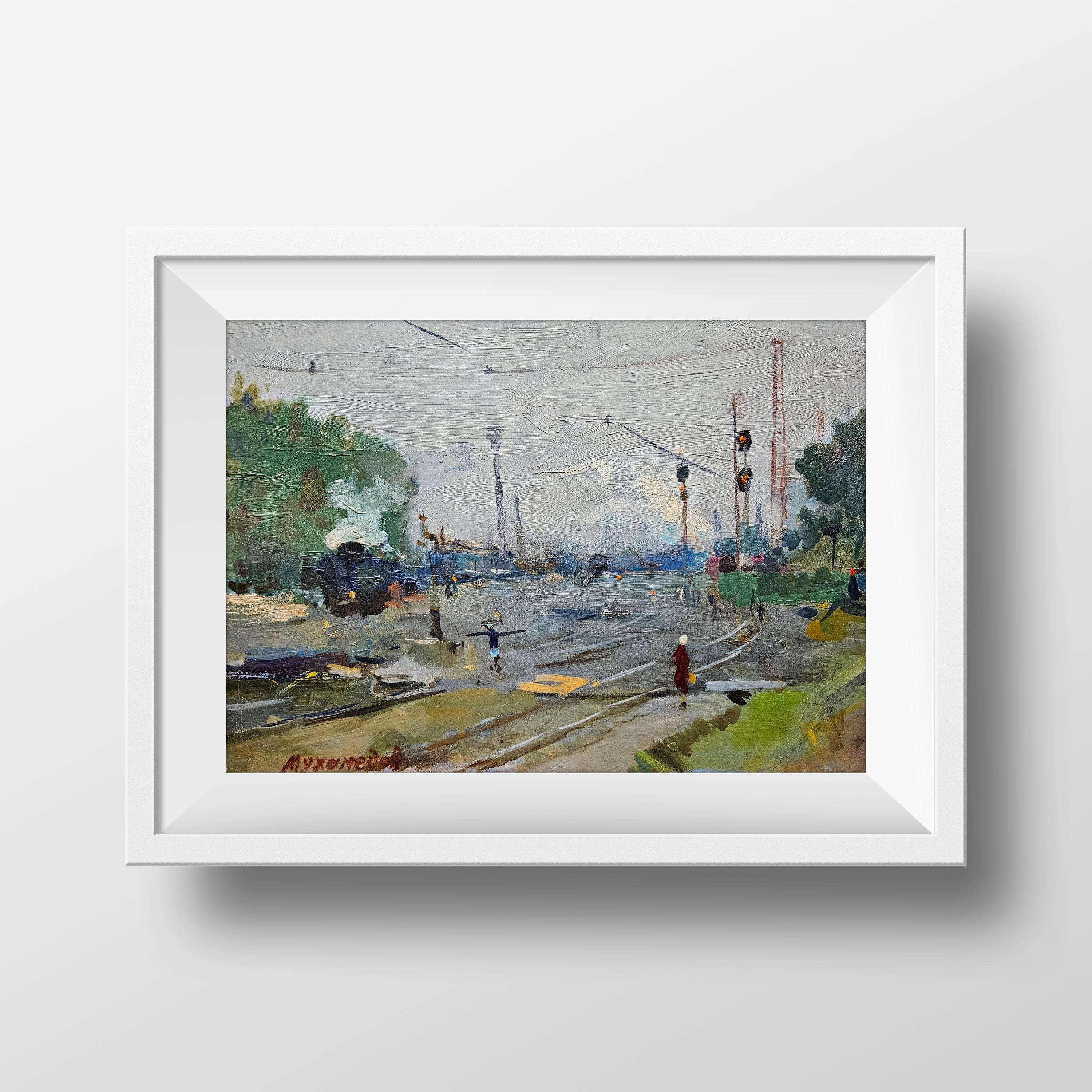 ヴィンテージ印象派の油絵：鉄道駅の産業風景 - Etsy 日本