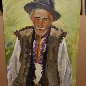 Pintura original vintage "Avô Ivan" artista ucraniano Lavrinenko V, pintura a óleo, retrato, velho, traje nacional, artes, impressionismo