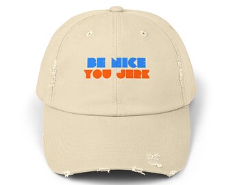 Cap, Retro Be nice you Jerk Distressed Hat, Unisex Baseball Cap, Vintage Schriftzug Rot Blau Dad Hat, Coole Hipster Snapback für Männer Frauen,