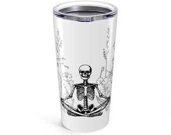 Zen Skeleton Yoga Tumbler, Wildflower Meditative Design, 20 oz Insulated