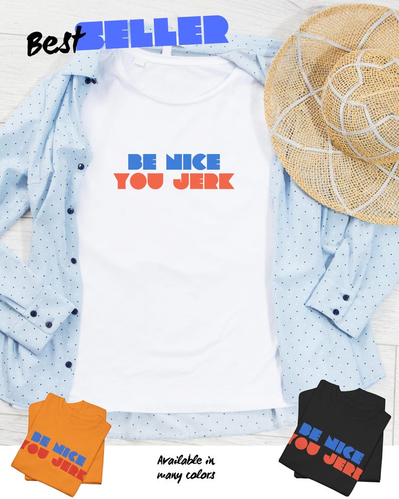 Retro Tee, Vintage Tshirt, Unisex Shirt, Bold Graphic Tee, Be Nice You Jerk, Funny Tee image 2