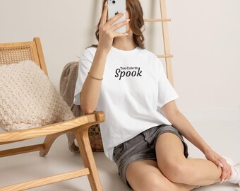 Embroidered Too Cute to Spook Halloween Tee, Unisex Shirt, Funny Halloween T-Shirt, Quality Cotton Tee, Spooky Embroidered Top