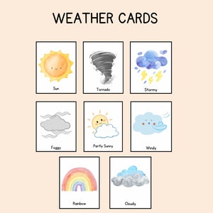 Cartes météo - Téléchargement numérique, cartes météo flash imprimables pour les tout-petits et les enfants d'âge préscolaire