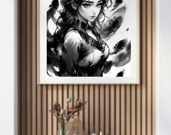 black and white painting art Japanese, high contrast black and white, amazing black and white painting art , , contemporary art Japanese