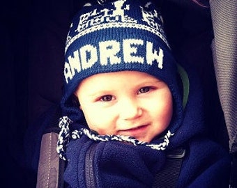 Personalized Earflap Hat - Trains