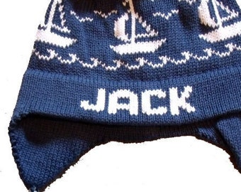 Personalized Earflap Hat - Sailboats