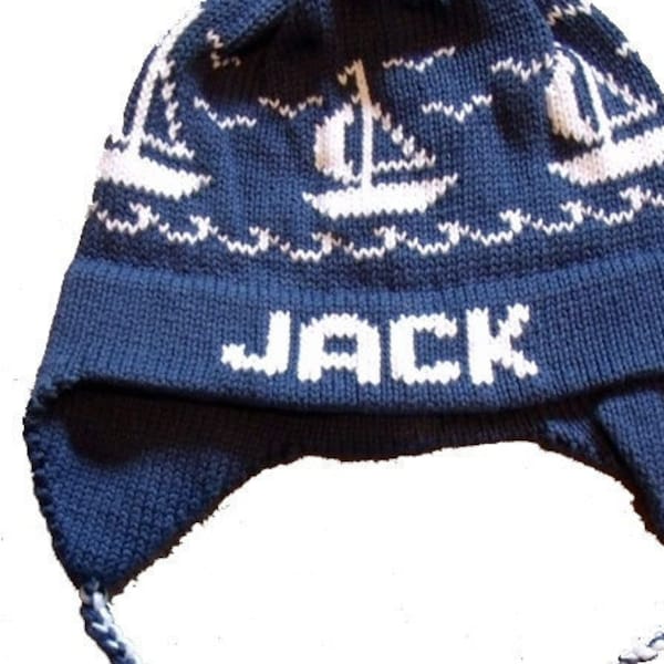 Personalized Earflap Hat - Sailboats