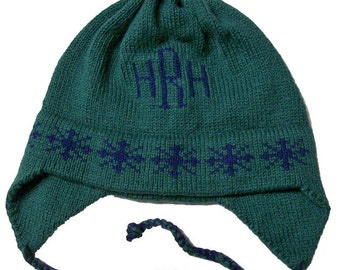 Personalized Earflap Hat - Snowflakes Monogram