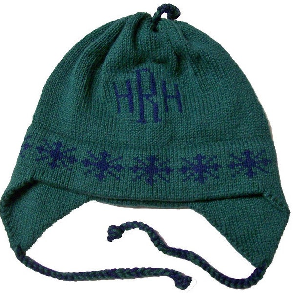 Personalized Earflap Hat - Snowflakes Monogram