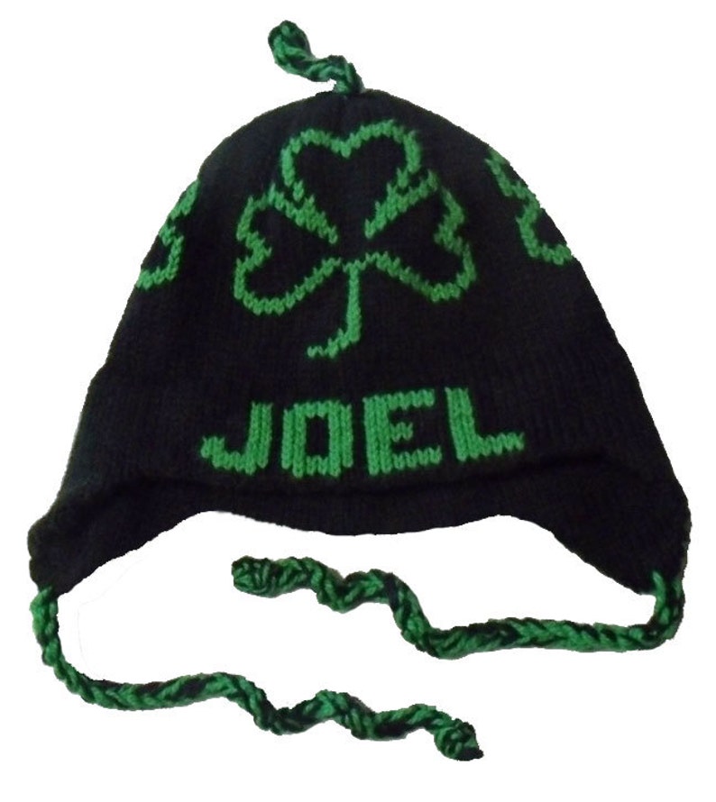 Personalized Earflap Hat Shamrocks image 1