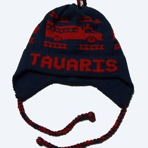 Personalized Earflap Hat Fire Truck image 1