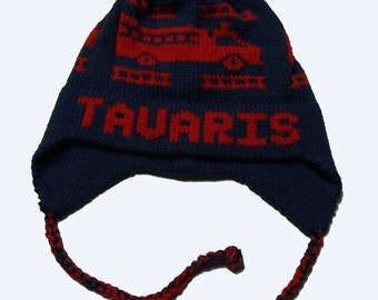 Personalized Earflap Hat - Fire Truck