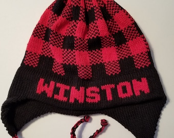 Personalized Earflap Hat - Buffalo Plaid