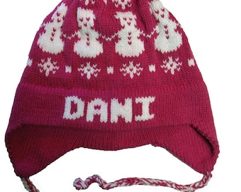 Personalized Earflap Hat - Snowmen