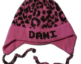 Personalized Earflap Hat - Leopard Print