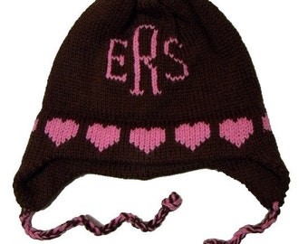 Personalized Earflap Hat - Hearts Monogram
