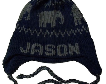 Personalized Earflap Hat - Elephants