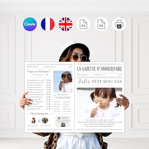 Personalized birthday gazette for boy or girl / children&#39;s birthday party / Personalized gift / French birthday decoration