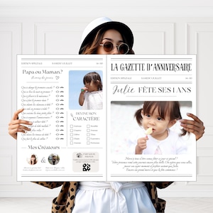 Personalized birthday gazette for boy or girl / children&#39;s birthday party / Birthday gift / French birthday decoration