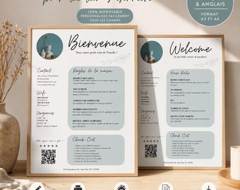 Poster di benvenuto Airbnb / Poster di benvenuto personalizzabile e stampabile per case vacanza (francese e inglese) / Modello per case vacanza