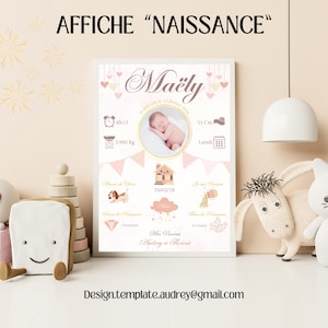 Personalisiertes Baby-Geburtsplakat, Kinder-Souvenirplakat, Wandrahmen zur Geburt mit Foto