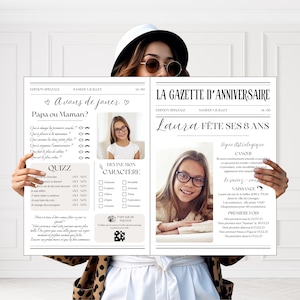 Personalized birthday gazette for boy or girl / children&#39;s birthday party / Birthday gift / French birthday decoration