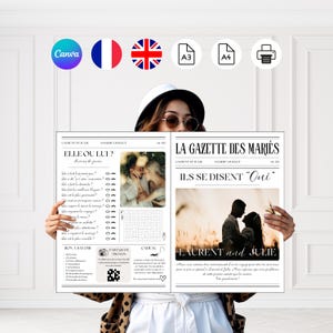4-page personalized wedding gazette / French-English wedding program / original wedding gift / wedding decoration