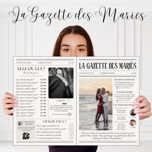 Gazette des mariés 4 pages en français / journal de mariage personnalisé / programme mariage / modèle gazette spécial mariage / Invitation