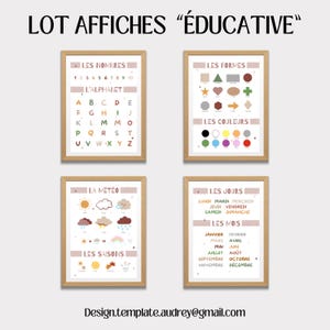 4 pädagogische Deko-Poster / Anpassbares Kinderposter-Modell für den Kindergarten / Set mit Deko-Rahmen-Vorlagen für Kinder